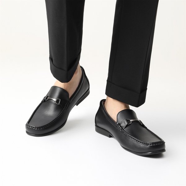 Men's Classic Metallic Horsebit Loafers - BLACK - 1